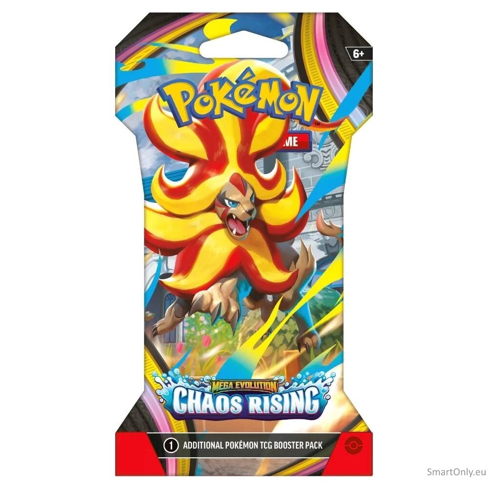 Pokemon Mega Evolution: Chaos Rising Sleeved Booster kortų papildymo pakuotė 1 vnt. 3 Pokemon Mega Evolution: Chaos Rising Sleeved Booster kortų papildymo pakuotė 1 vnt. 3