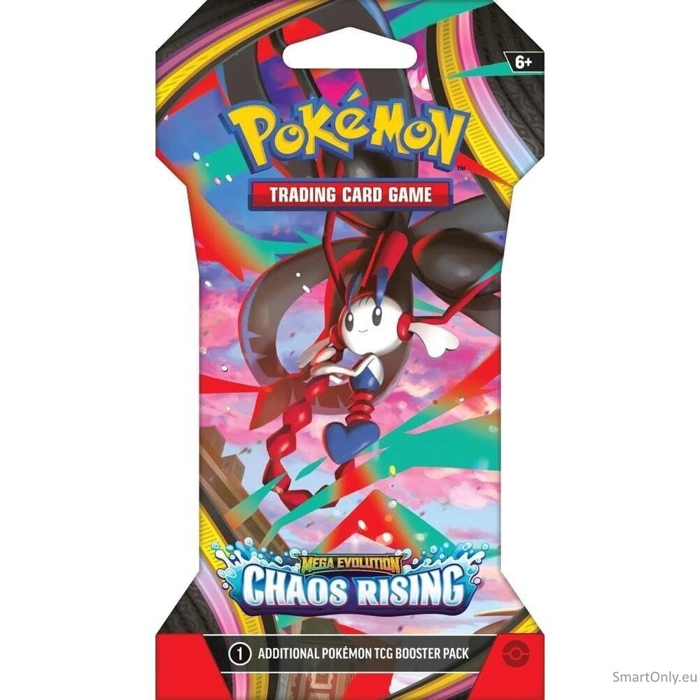 Pokemon Mega Evolution: Chaos Rising Sleeved Booster kortų papildymo pakuotė 1 vnt. Pokemon Mega Evolution: Chaos Rising Sleeved Booster kortų papildymo pakuotė 1 vnt.