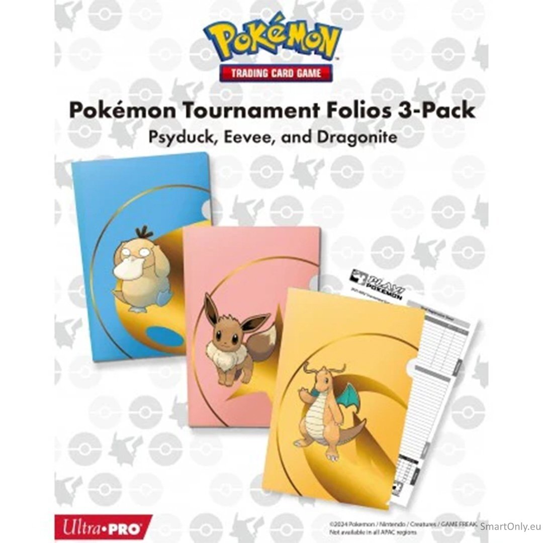 Pokémon“ turnyrinių aplankų rinkinys 3 vnt. Psyduck, Eevee ir Dragonite Ultra Pro 1