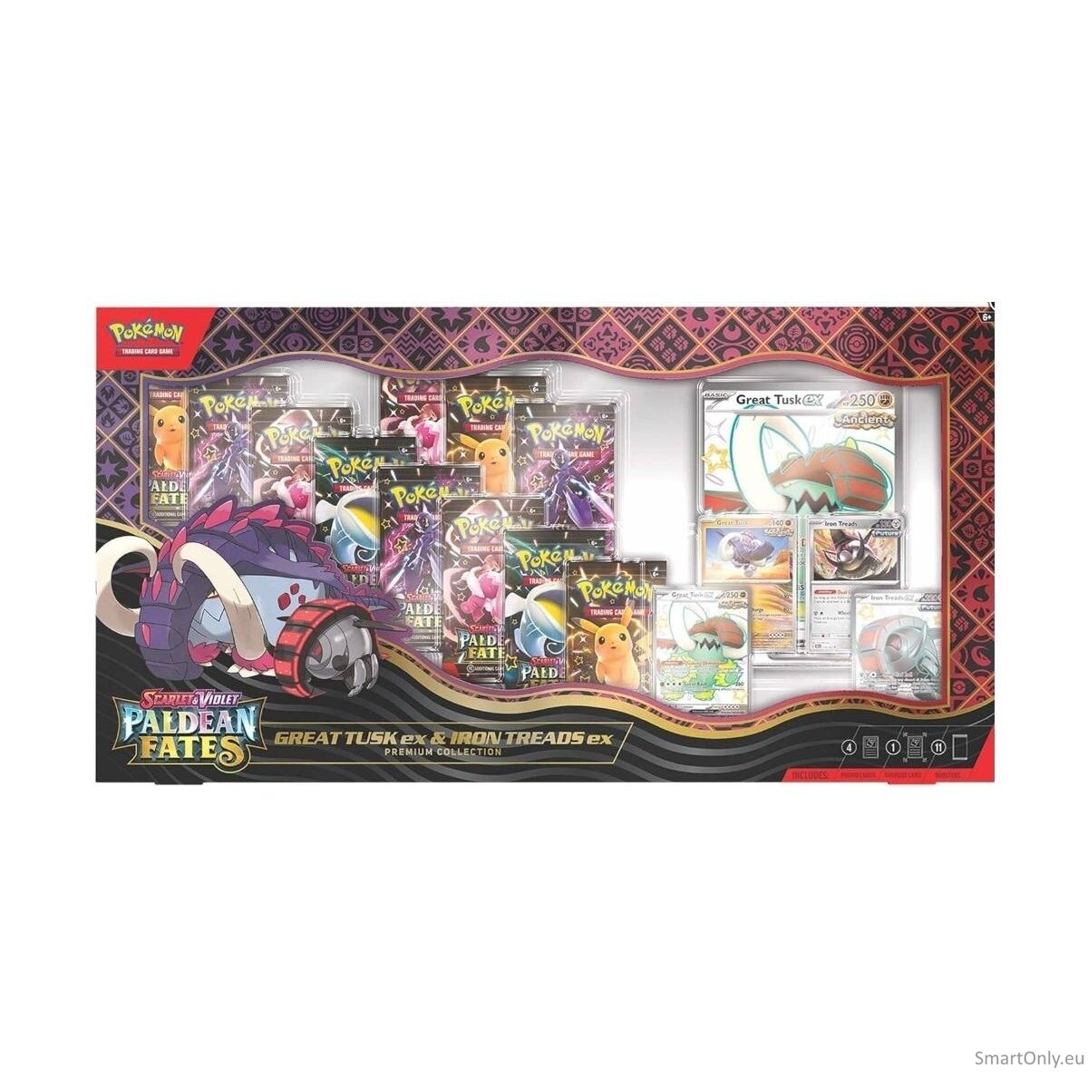 Pokemon Scarlet & Violet: Paldean Fates Great Tusk ex & Iron Threads ex Premium Collection rinkinys