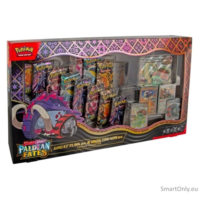 Pokemon Scarlet & Violet: Paldean Fates Great Tusk ex & Iron Threads ex Premium Collection rinkinys 3 Pokemon Scarlet & Violet: Paldean Fates Great Tusk ex & Iron Threads ex Premium Collection rinkinys 3