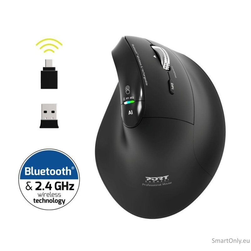 PORT CONNECT Mouse | ERGO AUDITOR | Wireless | Bluetooth, 2.4 GHz | Black 1