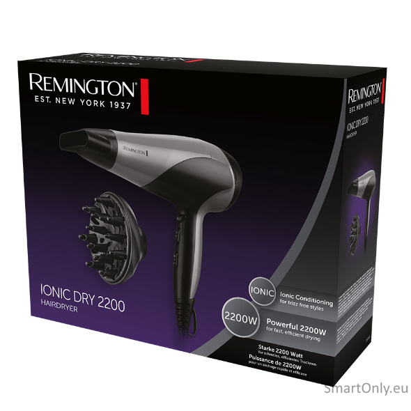 Remington Hair Dryer | D3190S | 2200 W | Number of temperature settings 3 | Ionic function | Diffuser nozzle | Grey/Black 3