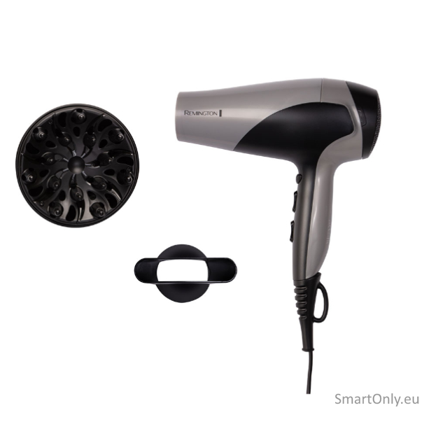 Remington Hair Dryer | D3190S | 2200 W | Number of temperature settings 3 | Ionic function | Diffuser nozzle | Grey/Black 1 Remington Hair Dryer | D3190S | 2200 W | Number of temperature settings 3 | Ionic function | Diffuser nozzle | Grey/Black 1