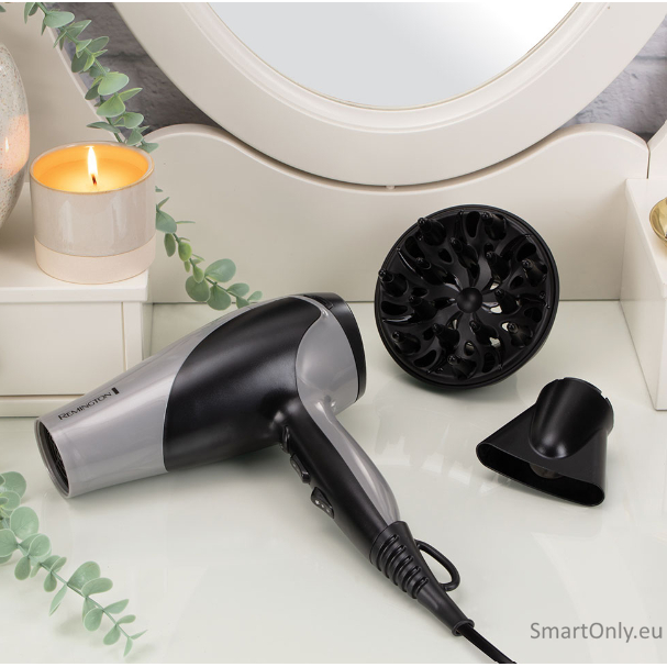 Remington Hair Dryer | D3190S | 2200 W | Number of temperature settings 3 | Ionic function | Diffuser nozzle | Grey/Black 2