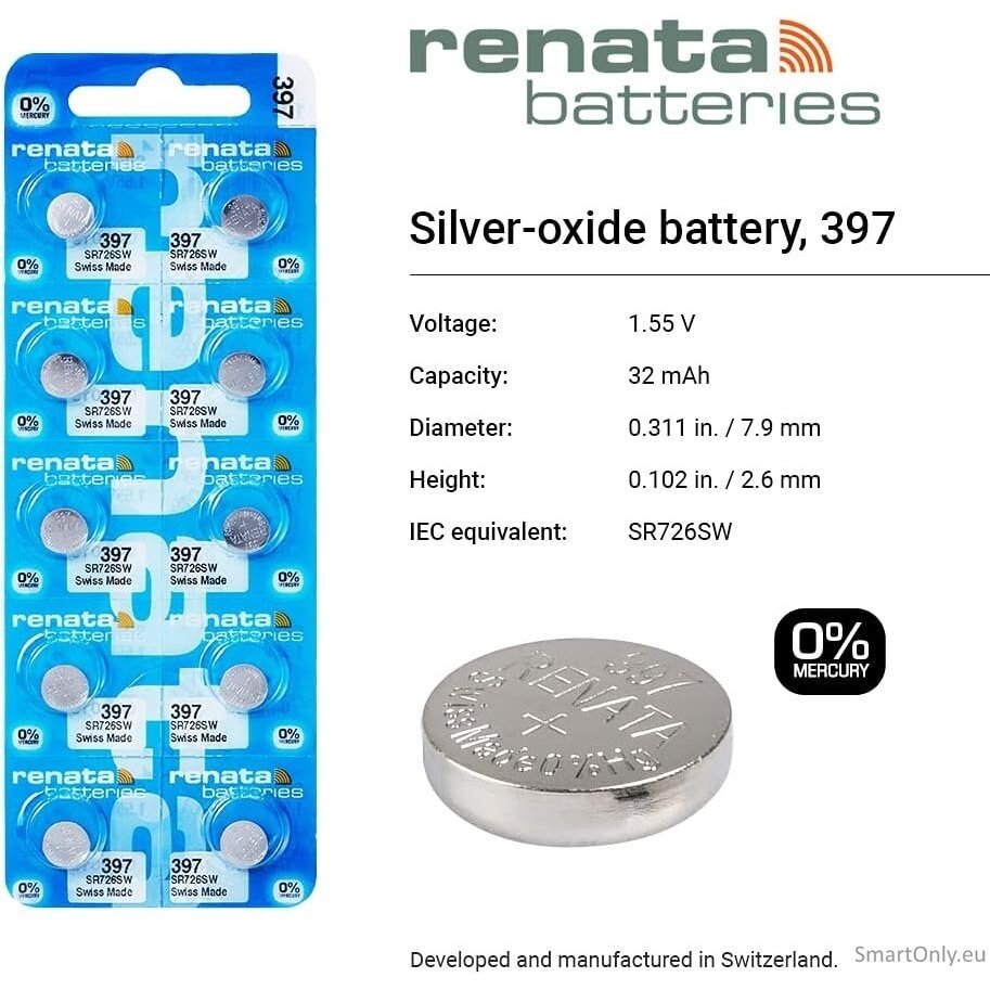Renata 397 (SR726SW) baterijos 10 vnt. 2