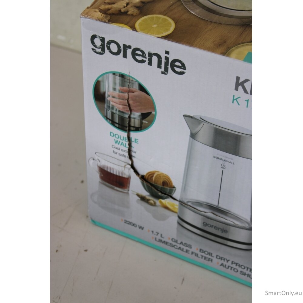 SALE OUT. Gorenje K17GDWII Kettle, Electric, Capacity 1.7 L, Power 2200 W, Stainless steel | SALE OUT. | Gorenje Kettle | K17GDWII | 2200 W | Electric | 1.7 L | 360° rotational base | Stainless steel/Glass | Stainless steel/Transparent | DAMAGED PACKAGING 1 SALE OUT. Gorenje K17GDWII Kettle, Electric, Capacity 1.7 L, Power 2200 W, Stainless steel | SALE OUT. | Gorenje Kettle | K17GDWII | 2200 W | Electric | 1.7 L | 360° rotational base | Stainless steel/Glass | Stainless steel/Transparent | DAMAGED PACKAGING 1
