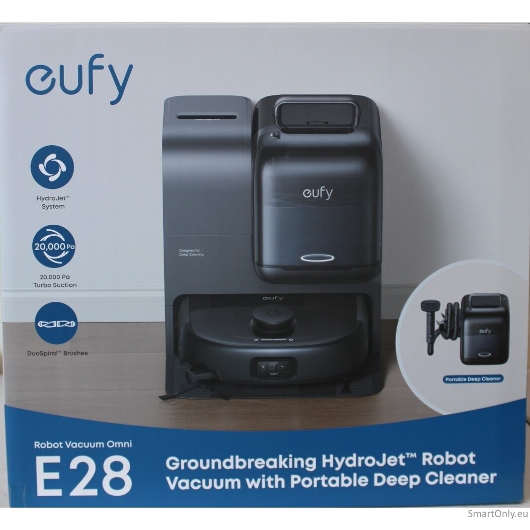 SALE OUT. Anker Eufy Robot Vacuum Cleaner Omni E28, Black | Anker Eufy Robot Vacuum Cleaner | Omni E28 | Wet&Dry | Dust capacity 3 L | 20000 Pa | Black | DAMAGED PACKAGING, MISSING INNER PACKAGING (BAGS). ITEM IS USED, DIRTY, WET AND SCRATCHED. NOT FULL L SALE OUT. Anker Eufy Robot Vacuum Cleaner Omni E28, Black | Anker Eufy Robot Vacuum Cleaner | Omni E28 | Wet&Dry | Dust capacity 3 L | 20000 Pa | Black | DAMAGED PACKAGING, MISSING INNER PACKAGING (BAGS). ITEM IS USED, DIRTY, WET AND SCRATCHED. NOT FULL L