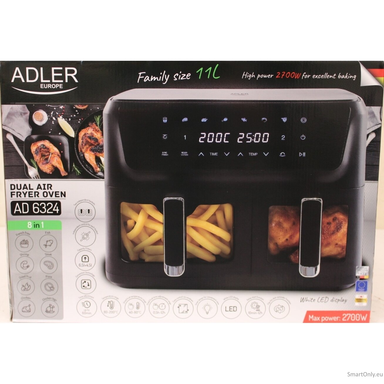 SALE OUT. ADLER AD 6324 Dual Air Fryer Oven, 11 L | Adler DAMAGED PACKAGING | 24 month(s) 2