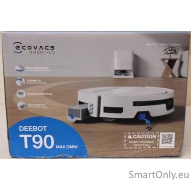 SALE OUT. Ecovacs DEEBOT T90 Max OMNI Vacuum Cleaner,Robot,Wet&Dry,30000Pa,TruEdge 3.0,ZeroTangle 4.0,OZMO Roller 3.0,White+OMNI Auto-Empty | Ecovacs Robot Vacuum Cleaner | DEEBOT T90 Max OMNI | Wet&Dry | Operating time (max) 257 min | 5200 mAh | Dust cap SALE OUT. Ecovacs DEEBOT T90 Max OMNI Vacuum Cleaner,Robot,Wet&Dry,30000Pa,TruEdge 3.0,ZeroTangle 4.0,OZMO Roller 3.0,White+OMNI Auto-Empty | Ecovacs Robot Vacuum Cleaner | DEEBOT T90 Max OMNI | Wet&Dry | Operating time (max) 257 min | 5200 mAh | Dust cap