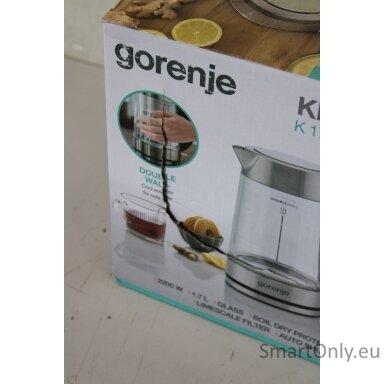 SALE OUT. Gorenje K17GDWII Kettle, Electric, Capacity 1.7 L, Power 2200 W, Stainless steel | SALE OUT. | Gorenje Kettle | K17GDWII | 2200 W | Electric | 1.7 L | 360° rotational base | Stainless steel/Glass | Stainless steel/Transparent | DAMAGED PACKAGING