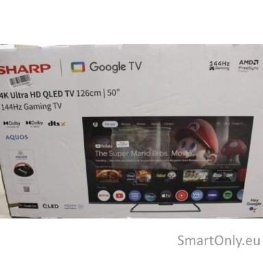 SALE OUT. Sharp 50HR7265E 50" (126cm) QLED 144Hz 4K Ultra HD Google TV, Dolby Vision, Dolby Atmos, Central Stand | SALE OUT. Sharp 50HR7265E | 50 | Smart TV | Google TV | Black | DAMAGED PACKAGING, SCRATCHED ON THE SCREEN