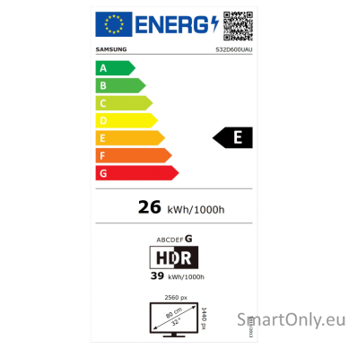 Samsung | LS32D600UAUXEN | 32 " | IPS | QHD | 16:9 | 100 Hz | 5 ms | 2560 x 1440 pixels | 350 cd/m² | HDMI ports quantity 1 | Black 7