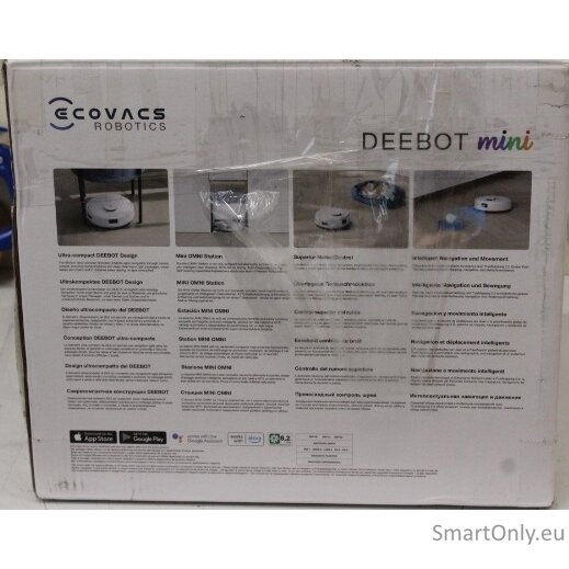 SALE OUT. Ecovacs DEEBOT mini Vacuum cleaner, Robot, Wet&Dry, ZeroTangle Technology, Agile Navigation, White/Blue + Auto-empty station | Ecovacs Robotic Vacuum Cleaner | DEEBOT mini BLUE | Wet&Dry | Li-ion | 3200 mAh | Dust capacity 1.8 L | 8000 Pa | Whit SALE OUT. Ecovacs DEEBOT mini Vacuum cleaner, Robot, Wet&Dry, ZeroTangle Technology, Agile Navigation, White/Blue + Auto-empty station | Ecovacs Robotic Vacuum Cleaner | DEEBOT mini BLUE | Wet&Dry | Li-ion | 3200 mAh | Dust capacity 1.8 L | 8000 Pa | Whit