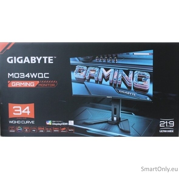 SALE OUT. GIGABYTE MONITOR 34" MO34WQC EK | SALE OUT. MO34WQC EK1 | 34 " | OLED | WQHD | 175 Hz | 0.03 ms | 3440 x 1440 pixels | 250 cd/m² | HDMI ports quantity 2 | Warranty 36 month(s) | DAMAGED PACKAGING, DEMO 3