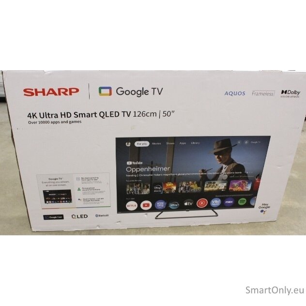 SALE OUT. Sharp 50HP6265E 50" (126cm) QLED 4K Ultra HD Google TV, Dolby Vision, Dolby Atmos, Central Stand | Sharp 50HP6265E | 50 | Smart TV | Google TV | UHD | Black | DAMAGED PACKAGING