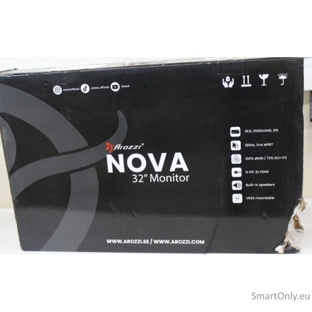 SALE OUT. Arozzi Nova 32" IPS, 180Hz, Computer Monitor - Purple | SALE OUT. Nova | 32 " | IPS | QHD | 16:9 | 180 Hz | 1 ms | 2560 x 1440 pixels | 300 cd/m² | HDMI ports quantity 2 | Purple | Warranty 24 month(s) | DAMAGED PACKAGING, SCRATCHED EDGES 1
