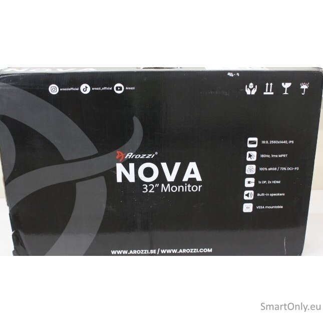 SALE OUT. Arozzi Nova 32" IPS, 180Hz, Computer Monitor - Purple | SALE OUT. Nova | 32 " | IPS | QHD | 16:9 | 180 Hz | 1 ms | 2560 x 1440 pixels | 300 cd/m² | HDMI ports quantity 2 | Purple | Warranty 24 month(s) | DAMAGED PACKAGING, SCRATCHED EDGES