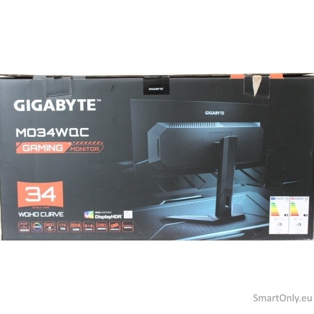 SALE OUT. GIGABYTE MONITOR 34" MO34WQC EK | SALE OUT. MO34WQC EK1 | 34 " | OLED | WQHD | 175 Hz | 0.03 ms | 3440 x 1440 pixels | 250 cd/m² | HDMI ports quantity 2 | Warranty 36 month(s) | DAMAGED PACKAGING, DEMO
