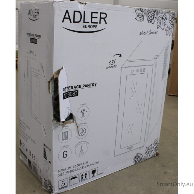 SALE OUT. Adler | Beverage Pantry | AD 8083 | Energy efficiency class G | Free standing | Bottles capacity 12 | Black | DAMAGED PACKAGING, SCRATCHED DOOR AND THE RIGHT SIDE SALE OUT. Adler | Beverage Pantry | AD 8083 | Energy efficiency class G | Free standing | Bottles capacity 12 | Black | DAMAGED PACKAGING, SCRATCHED DOOR AND THE RIGHT SIDE