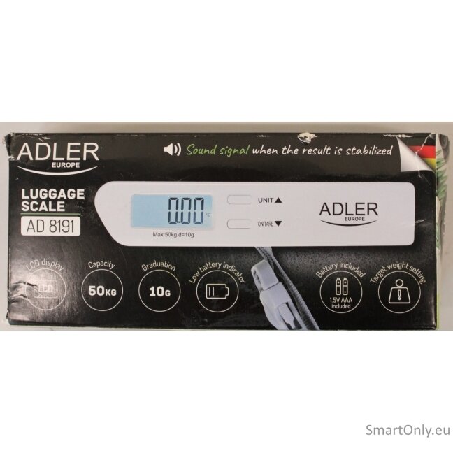 SALE OUT. Adler Travel Luggage Scale | AD 8191 | Maximum weight (capacity) 50 kg | Accuracy 10 g | Grey | DAMAGED PACKAGING SALE OUT. Adler Travel Luggage Scale | AD 8191 | Maximum weight (capacity) 50 kg | Accuracy 10 g | Grey | DAMAGED PACKAGING