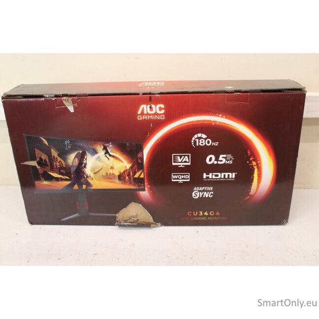 SALE OUT. AOC CU34G4 Curved 34" 3440x1440/21:9/1ms HDMI, DisplayPort, USB, Audio out | SALE OUT. AOC | CU34G4 | 34 " | Fast VA | UWQHD | 21:9 | 180 Hz | 1 ms | 3440 x 1440 pixels | 300 cd/m² | HDMI ports quantity 2 | Black | Warranty 28 month(s) | DAMAGED