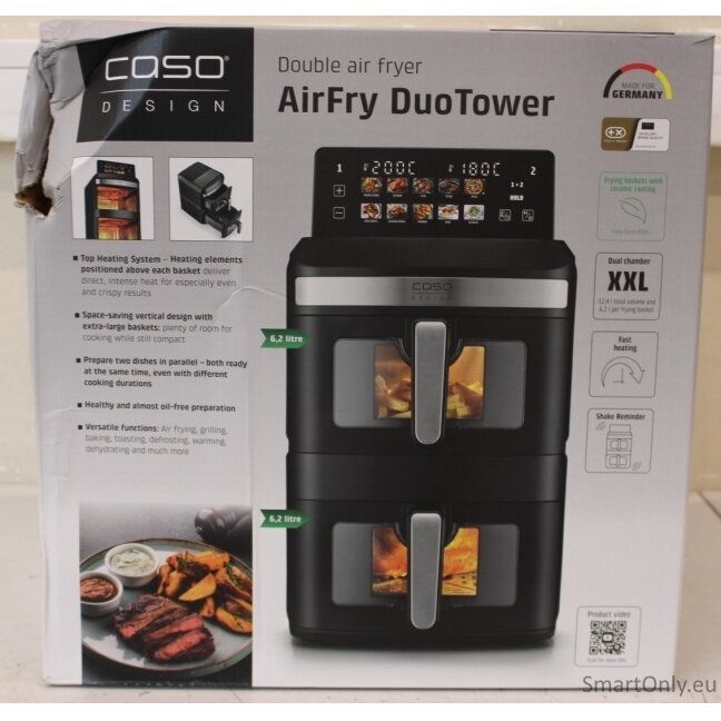 SALE OUT. Caso 03189 DuoTower Double Air Fryer, Total capacity 12.4 L, Black | Caso Double Air Fryer | AirFry DuoTower | Capacity 12.4 L | Black | DAMAGED PACKAGING, CRACKED BODY | 24 month(s) 2 SALE OUT. Caso 03189 DuoTower Double Air Fryer, Total capacity 12.4 L, Black | Caso Double Air Fryer | AirFry DuoTower | Capacity 12.4 L | Black | DAMAGED PACKAGING, CRACKED BODY | 24 month(s) 2