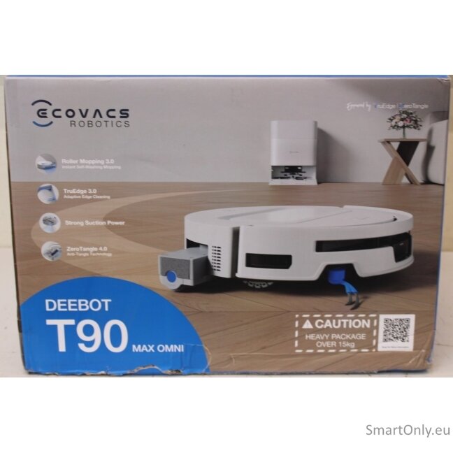 SALE OUT. Ecovacs DEEBOT T90 Max OMNI Vacuum Cleaner,Robot,Wet&Dry,30000Pa,TruEdge 3.0,ZeroTangle 4.0,OZMO Roller 3.0,White+OMNI Auto-Empty | Ecovacs Robot Vacuum Cleaner | DEEBOT T90 Max OMNI | Wet&Dry | Operating time (max) 257 min | 5200 mAh | Dust cap SALE OUT. Ecovacs DEEBOT T90 Max OMNI Vacuum Cleaner,Robot,Wet&Dry,30000Pa,TruEdge 3.0,ZeroTangle 4.0,OZMO Roller 3.0,White+OMNI Auto-Empty | Ecovacs Robot Vacuum Cleaner | DEEBOT T90 Max OMNI | Wet&Dry | Operating time (max) 257 min | 5200 mAh | Dust cap