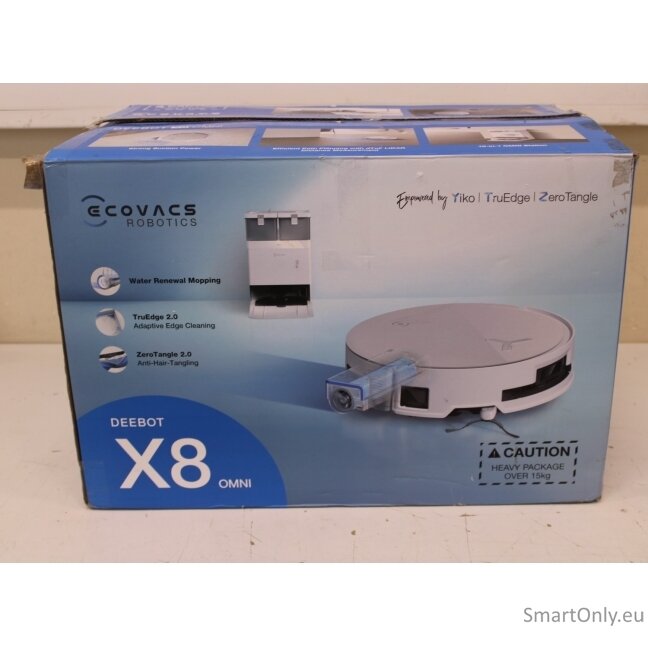 SALE OUT. Ecovacs DEEBOT X8 OMNI Vacuum cleaner, Robot, Wet&Dry, 18000Pa, TruEdge 2.0, AIVI 3D 3.0, YIKO-GPT, White+Auto-empty station | Ecovacs | Robotic Vacuum Cleaner | DEEBOT X8 OMNI | Wet&Dry | Lithium-Ion | 5200 mAh | Dust capacity 0.22 L | 17000 Pa SALE OUT. Ecovacs DEEBOT X8 OMNI Vacuum cleaner, Robot, Wet&Dry, 18000Pa, TruEdge 2.0, AIVI 3D 3.0, YIKO-GPT, White+Auto-empty station | Ecovacs | Robotic Vacuum Cleaner | DEEBOT X8 OMNI | Wet&Dry | Lithium-Ion | 5200 mAh | Dust capacity 0.22 L | 17000 Pa