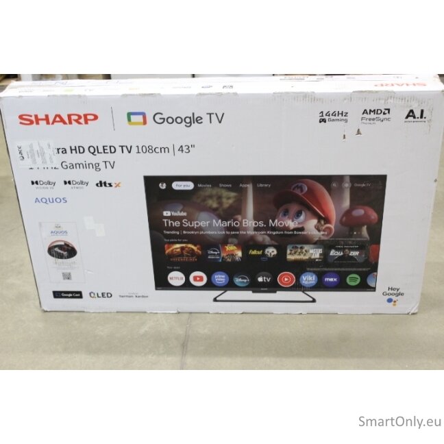 SALE OUT. Sharp 43HR7265E 43" (108cm) QLED 144Hz 4K Ultra HD Google TV, Dolby Vision IQ, Dolby Atmos, Central Stand | Sharp 43HR7265E | 43 | Smart TV | Google TV | Black | DAMAGED PACKAGING SALE OUT. Sharp 43HR7265E 43" (108cm) QLED 144Hz 4K Ultra HD Google TV, Dolby Vision IQ, Dolby Atmos, Central Stand | Sharp 43HR7265E | 43 | Smart TV | Google TV | Black | DAMAGED PACKAGING