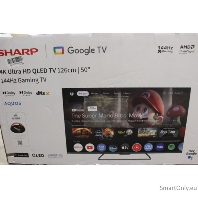 SALE OUT. Sharp 50HR7265E 50" (126cm) QLED 144Hz 4K Ultra HD Google TV, Dolby Vision, Dolby Atmos, Central Stand | SALE OUT. Sharp 50HR7265E | 50 | Smart TV | Google TV | Black | DAMAGED PACKAGING, SCRATCHED ON THE SCREEN SALE OUT. Sharp 50HR7265E 50" (126cm) QLED 144Hz 4K Ultra HD Google TV, Dolby Vision, Dolby Atmos, Central Stand | SALE OUT. Sharp 50HR7265E | 50 | Smart TV | Google TV | Black | DAMAGED PACKAGING, SCRATCHED ON THE SCREEN
