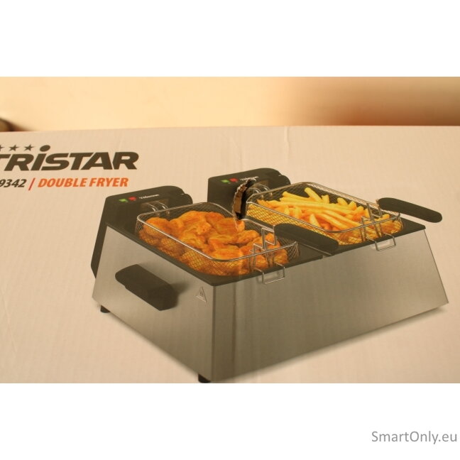 SALE OUT. Tristar FR-9342 Double deep fryer, Total capacity 6 L, 3600 W, Stainless Steel/Black | Tristar Double deep fryer | FR-9342 | Power 3600 W | Capacity 6 L | Silver | DAMAGED PACKAGING, DENTED BODY (BACKSIDE, BOTTOM) | 24 month(s) 1 SALE OUT. Tristar FR-9342 Double deep fryer, Total capacity 6 L, 3600 W, Stainless Steel/Black | Tristar Double deep fryer | FR-9342 | Power 3600 W | Capacity 6 L | Silver | DAMAGED PACKAGING, DENTED BODY (BACKSIDE, BOTTOM) | 24 month(s) 1