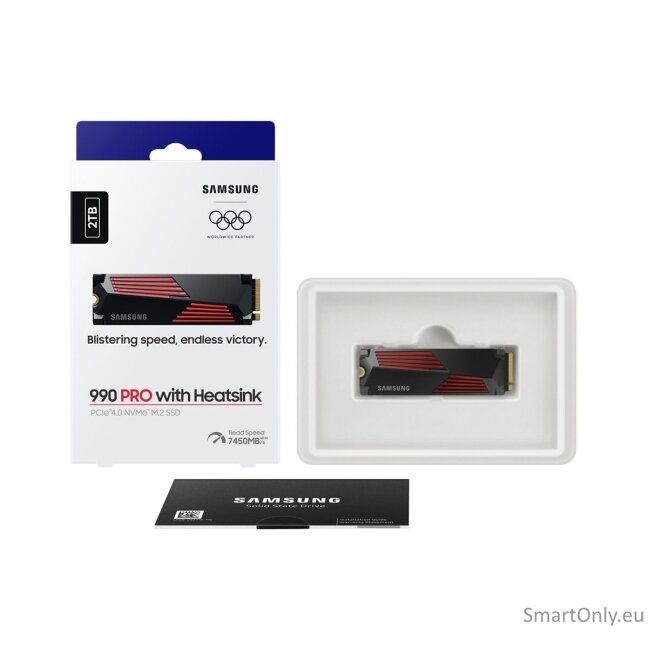 Samsung | 990 PRO with Heatsink | 2000 GB | SSD form factor M.2 2280 | Solid-state drive interface M.2 NVMe | Read speed 7450 MB/s | Write speed 6900 MB/s 11