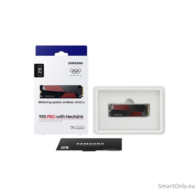 Samsung | 990 PRO with Heatsink | 2000 GB | SSD form factor M.2 2280 | Solid-state drive interface M.2 NVMe | Read speed 7450 MB/s | Write speed 6900 MB/s 16