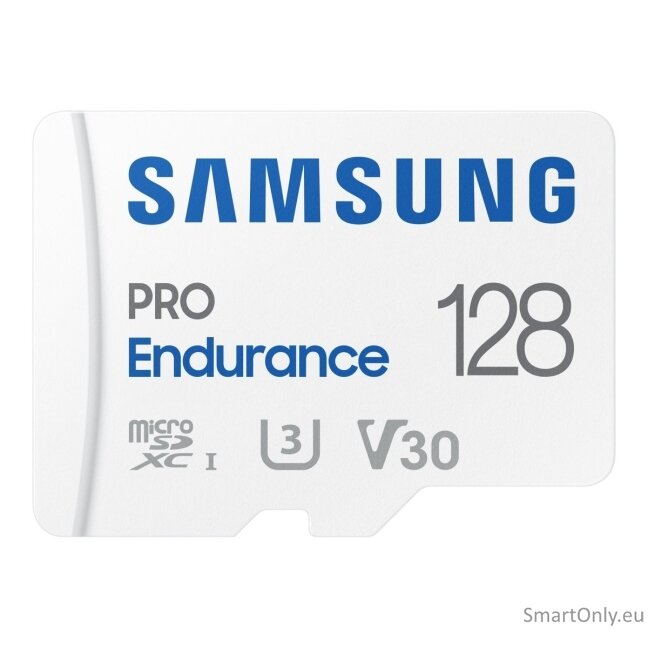 Samsung | PRO Endurance | MB-MJ128KA/EU | 128 GB | MicroSD Memory Card | Flash memory class U3, V30, Class 10 | SD adapter 3
