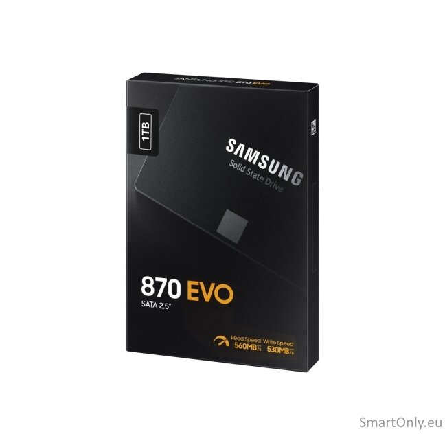 Samsung | SSD | 870 EVO | 1000 GB | SSD form factor 2.5" | Solid-state drive interface SATA III | Read speed 560 MB/s | Write speed 530 MB/s 6 Samsung | SSD | 870 EVO | 1000 GB | SSD form factor 2.5" | Solid-state drive interface SATA III | Read speed 560 MB/s | Write speed 530 MB/s 6