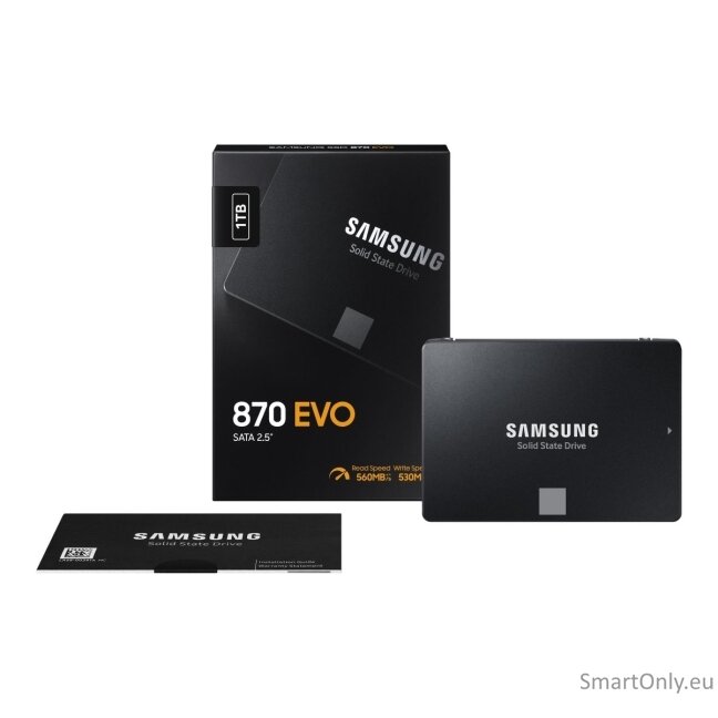 Samsung | SSD | 870 EVO | 1000 GB | SSD form factor 2.5" | Solid-state drive interface SATA III | Read speed 560 MB/s | Write speed 530 MB/s 8 Samsung | SSD | 870 EVO | 1000 GB | SSD form factor 2.5" | Solid-state drive interface SATA III | Read speed 560 MB/s | Write speed 530 MB/s 8