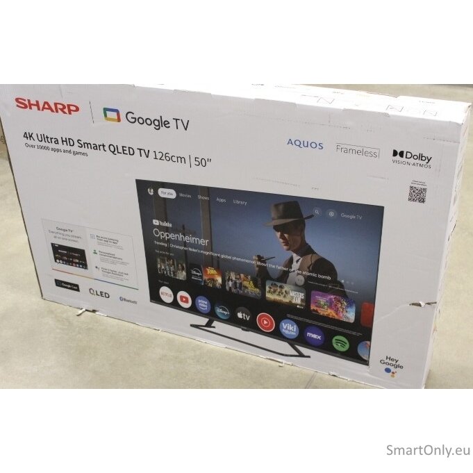 SALE OUT. Sharp 50HP6265E 50" (126cm) QLED 4K Ultra HD Google TV, Dolby Vision, Dolby Atmos, Central Stand | Sharp 50HP6265E | 50 | Smart TV | Google TV | UHD | Black | DAMAGED PACKAGING 3 SALE OUT. Sharp 50HP6265E 50" (126cm) QLED 4K Ultra HD Google TV, Dolby Vision, Dolby Atmos, Central Stand | Sharp 50HP6265E | 50 | Smart TV | Google TV | UHD | Black | DAMAGED PACKAGING 3