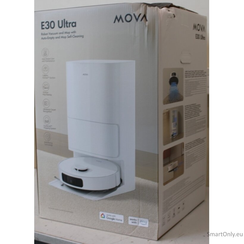 SALE OUT. MOVA E30 Ultra Robot Vacuum cleaner, 7000Pa, 5200mAh, White + Auto Empty station | MOVA Robot Vacuum | E30 Ultra | Wet&Dry | 5200 mAh | Dust capacity 3.2 L | 7000 Pa | White | DAMAGED PACKAGING | 36 month(s) 4