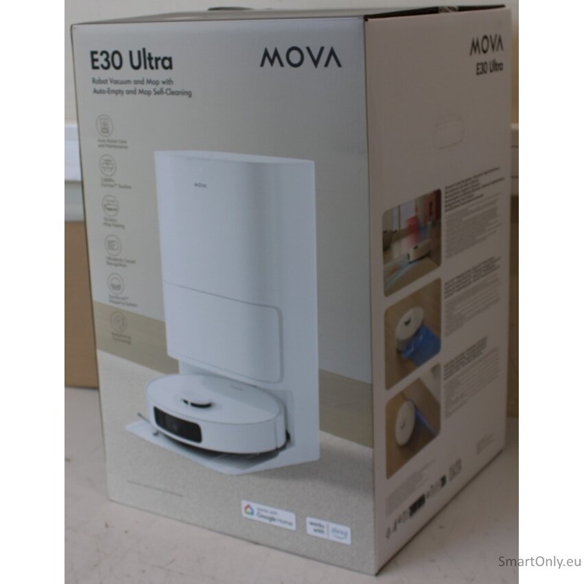 SALE OUT. MOVA E30 Ultra Robot Vacuum cleaner, 7000Pa, 5200mAh, White + Auto Empty station | MOVA Robot Vacuum | E30 Ultra | Wet&Dry | 5200 mAh | Dust capacity 3.2 L | 7000 Pa | White | DAMAGED PACKAGING | 36 month(s) 6 SALE OUT. MOVA E30 Ultra Robot Vacuum cleaner, 7000Pa, 5200mAh, White + Auto Empty station | MOVA Robot Vacuum | E30 Ultra | Wet&Dry | 5200 mAh | Dust capacity 3.2 L | 7000 Pa | White | DAMAGED PACKAGING | 36 month(s) 6