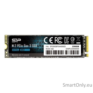 Silicon Power | SSD | P34A60 | 256 GB | Solid-state drive interface PCIe Gen3x4 | Read speed 2200 MB/s | Write speed 1600 MB/s