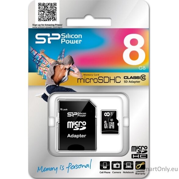 Silicon Power | 8 GB | MicroSDHC | Flash memory class 10 | SD adapter 1