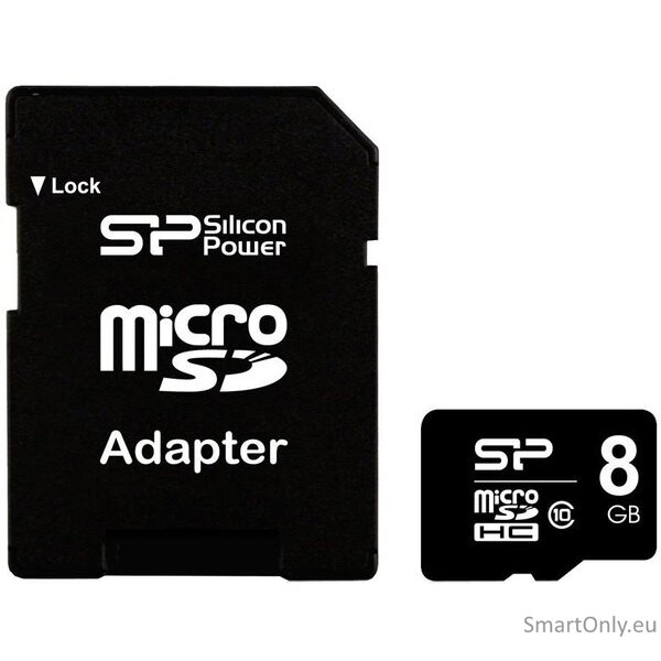 Silicon Power | 8 GB | MicroSDHC | Flash memory class 10 | SD adapter Silicon Power | 8 GB | MicroSDHC | Flash memory class 10 | SD adapter