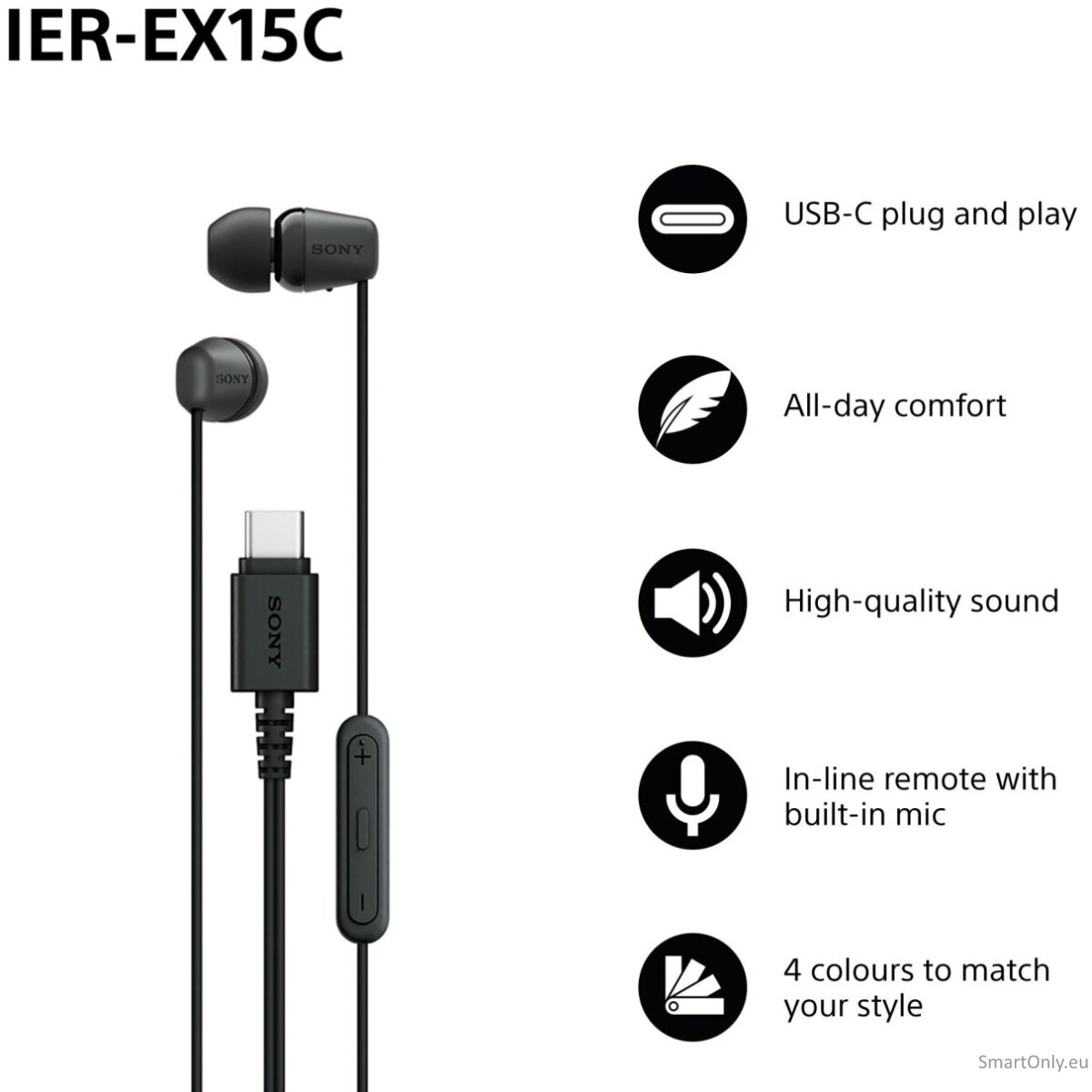 Sony IER‑EX15C USB‑C Wired Earbuds with Mic, Black 1 Sony IER‑EX15C USB‑C Wired Earbuds with Mic, Black 1