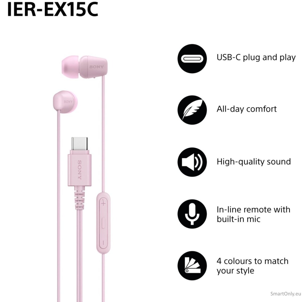 Sony IER‑EX15C USB‑C Wired Earbuds with Mic, Pink 1