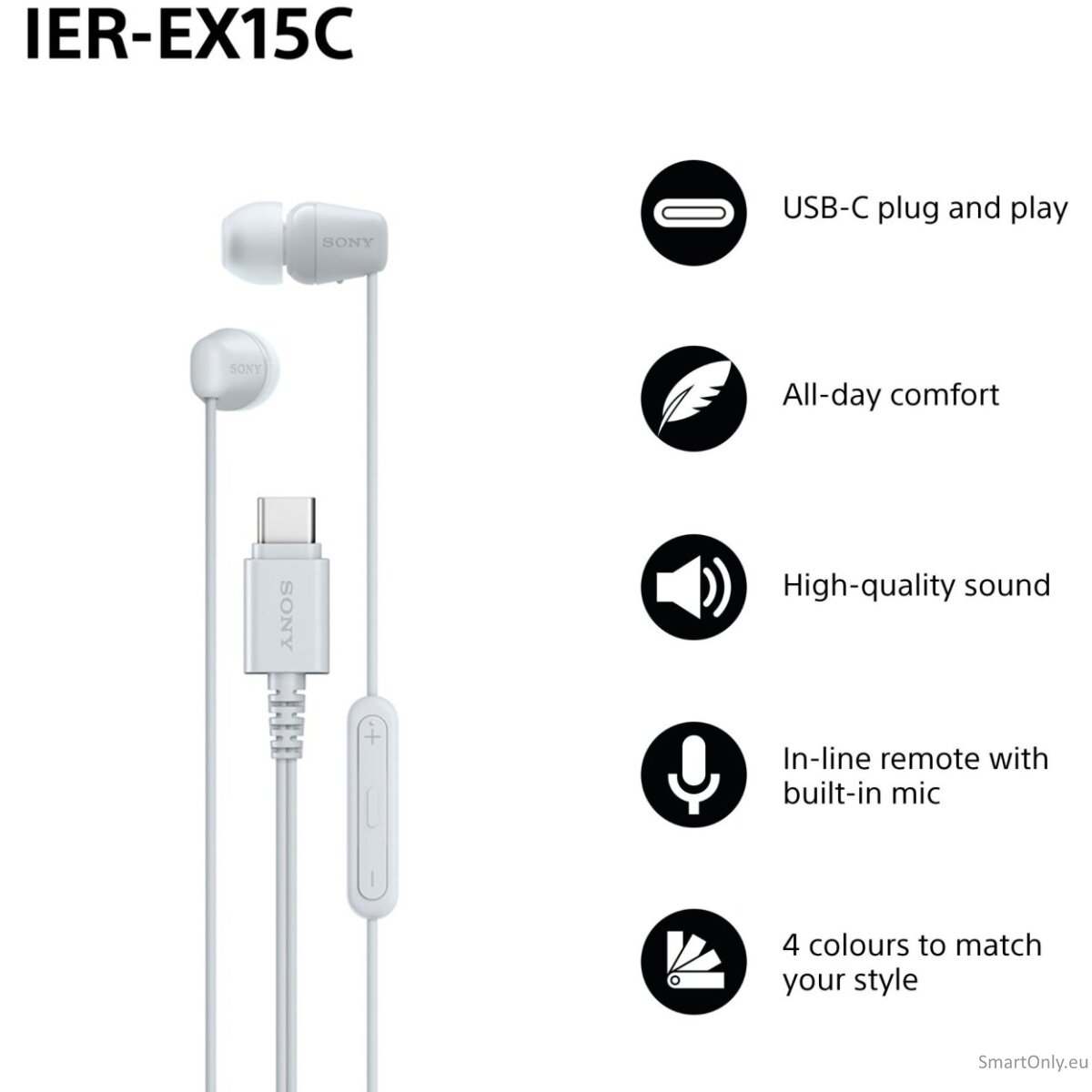 Sony IER‑EX15C USB‑C Wired Earbuds with Mic, White 1 Sony IER‑EX15C USB‑C Wired Earbuds with Mic, White 1