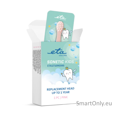 Sonetic Kids 171090300 | ETA Replacement toothbrush head | Heads | For kids | Number of brush heads included 1 | Pink Sonetic Kids 171090300 | ETA Replacement toothbrush head | Heads | For kids | Number of brush heads included 1 | Pink