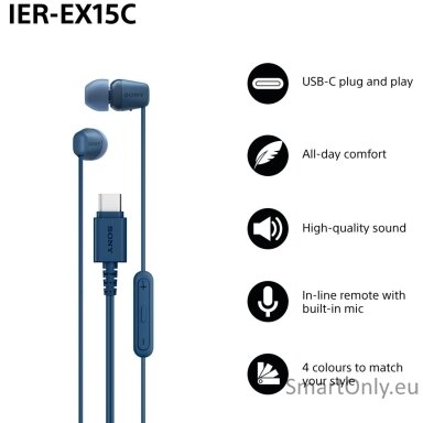 Sony IER‑EX15C USB‑C Wired Earbuds with Mic, Blue