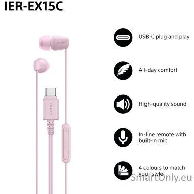 Sony IER‑EX15C USB‑C Wired Earbuds with Mic, Pink