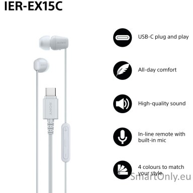 Sony IER‑EX15C USB‑C Wired Earbuds with Mic, White